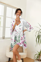 Ekouaer Women's Silk Robe Set V-neck 2 Piece Bridal Party Robes and Satin Bathrobe Set with Pockets
