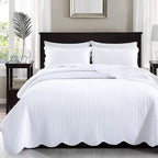 IR Imperial Rooms King Quilt Bedding Set Size (106" x 96") + 2 Pillow Shams (20" x 36"+ 2") - 3 Pcs All Season Lightweight Reversible Microfiber Coverlet Embossed Quilt Bedspread (White)