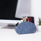 QIELIZI Remote Control Holder, PU Leather Remote Caddy Desktop Organizer with 5 Spacious Compartments for TV Remotes/Media Controllers/Office Supplies (1-Carved Blue