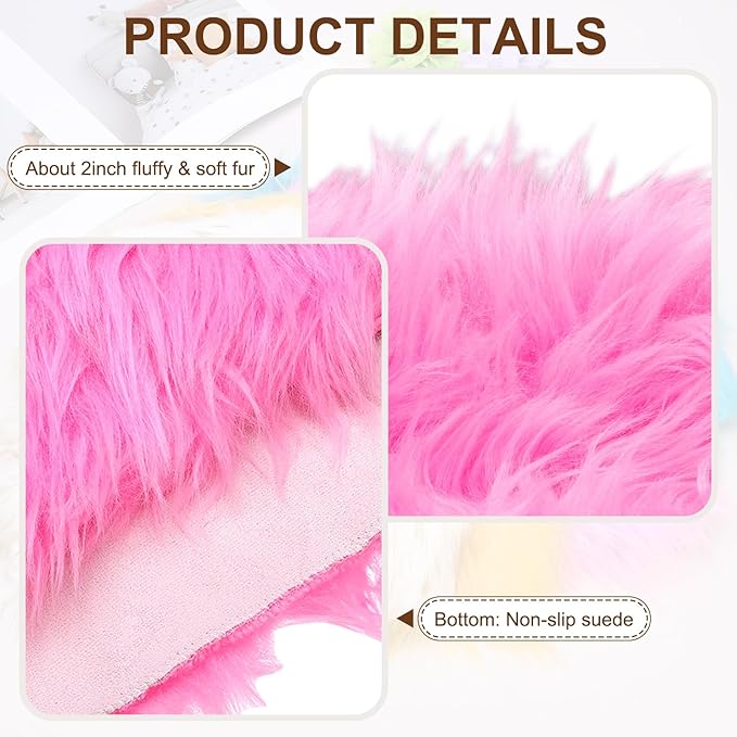 PATIKIL 12" Locker Rug, Small Area Rug Mini Faux Fur Rugs Small Locker Carpet Soft Fluffy Tiny Photography Props Square for Nail Photo Tabletop Background Picture Decoration, Hot Pink