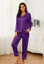 U2SKIIN Women Silk Pajamas Set, Long Sleeve Satin Pajamas for Women Sleepwear Button Down Pjs Set Two-piece