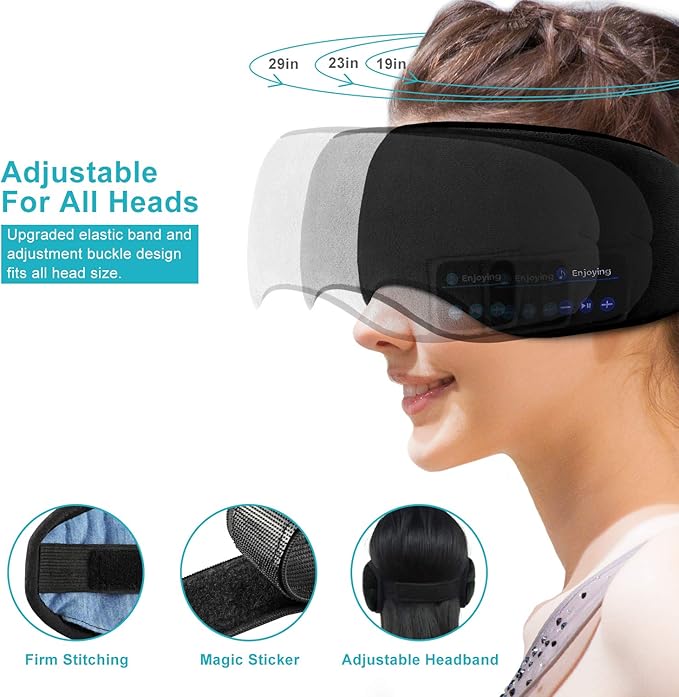 Wireless Sleep Mask,SKEYEOL Sleep Headphones,Adjustable&Washable Music Travel Sleeping Headset with Built-in Speakers Microphone Hands-Free for Air Travel,Siesta and Sleeping