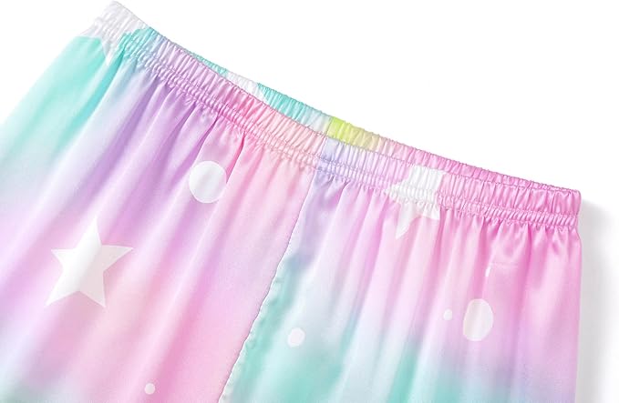 Beezizac Little & Big Girls Satin Silky Button Pajama Summer Short Sleeves Set Trendy Outfit Kid Size 6-16