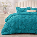 BEDELITE Teal Queen Comforter Set - 3 Pieces Boho Pintuck Bedding Comforter Sets, Lightweight Soft & Warm Bed Comforter Queen with 2 Pillowcases for All Season
