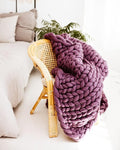 Chunky Knit Blanket - Boho Throw Blanket, Full Size Blanket for Adult, Purple Throw Blanket, Big Blanket Bed Decor, 54x75 Blanket Gift for Women Birthday, Christmas (Pale Purple, 54"x75")