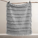 Ultra Soft Pre-Washed Quilted Boho Grey King Size Blankets for Bed, Ruffle Fringed Decorative Throw, Stone Washed Chic Rustic Blanket for Sofa Couch Bed, 104"*90"