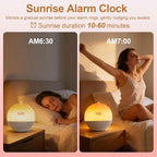 Sunrise Alarm Clock with Bluetooth Speaker, Dual Alarm Clock Radio with White Noise Sleep Machine, RGB Bedside Night Light, FM Radio, 10W Stereo Sound, Rechargeable Smart Clock for Bedroom