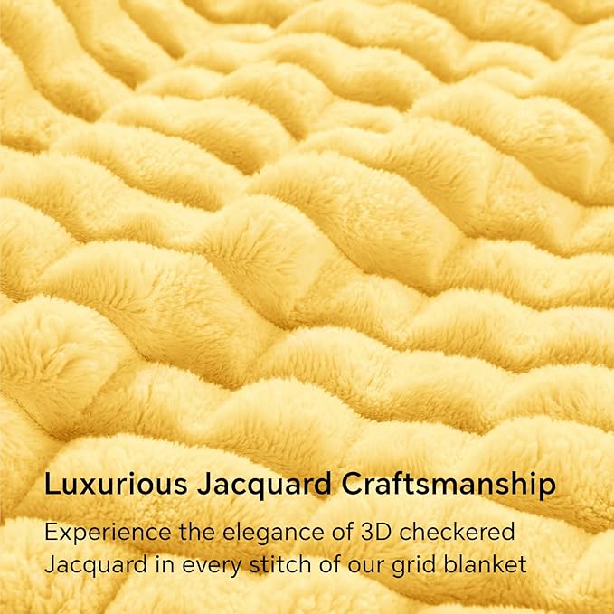 BEDELITE Light Yellow Throw Blanket Twin Size for Bed- Super Soft and Warm 3D Checkered Fluffy Fuzzy Fleece Blanket, Luxurious Plush Cozy Blanket for Room Decor Fall and Winter, 60x80 inches