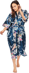 KIM+ONO Plus Size Luxury Kimono Robe for Women | Long Satin Floral Robe | Original Design | Removable Waist Tie Closure