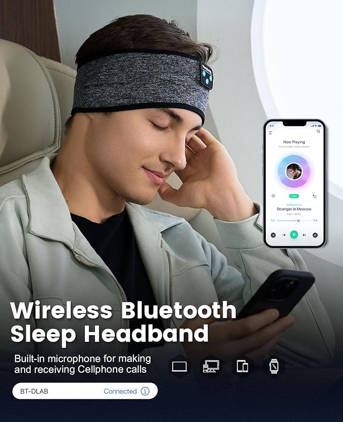 Perytong Headphones Headband for Sleep, Sleeping Headphones Soft Sleep Earbuds Bluetooth Headband Over On Earphones,Gifts for Women Man Mothers Fathers Day Birthday Christmas Valentine's Day