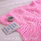 Pink Chunky Knit Throw Blanket, Soft Pink Throw Blanket Hand Knit Throw Blankets for Couch Knitted Throw Yarn Thick Boho Chunky Throws for Bed Sofa Cable Knit Blankets for Women 50x60''