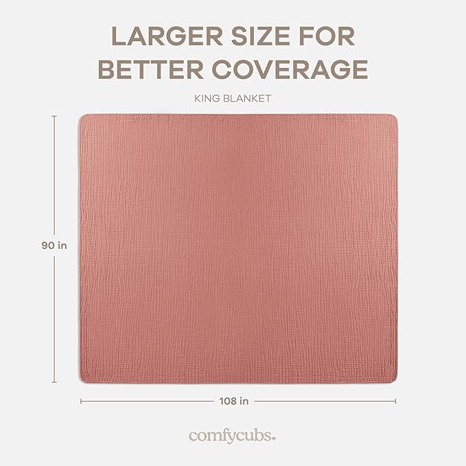 Comfy Cubs Muslin Blanket for Adults King 108" x 90" - 6 Layer Soft, Breathable & Lightweight Muslin Adult Blanket - Machine Washable & Designed in The US Bedding for All Seasons - Dusty Rose