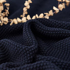 Longhui bedding Dark Navy Blue Cotton Cable Knit Throw Blanket for Couch Sofa Bed, Lightweight Home Decorative Throws, Bonus Laundering Bag, 60 x 80 Machine Washable