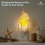 Nautical Crush Trading Seashell Night Light – Beach Night Light with Real Fox Sea – Shell Light for Bathroom – Sea Shell Lamp – Seashell Lamp Plug Into Wall