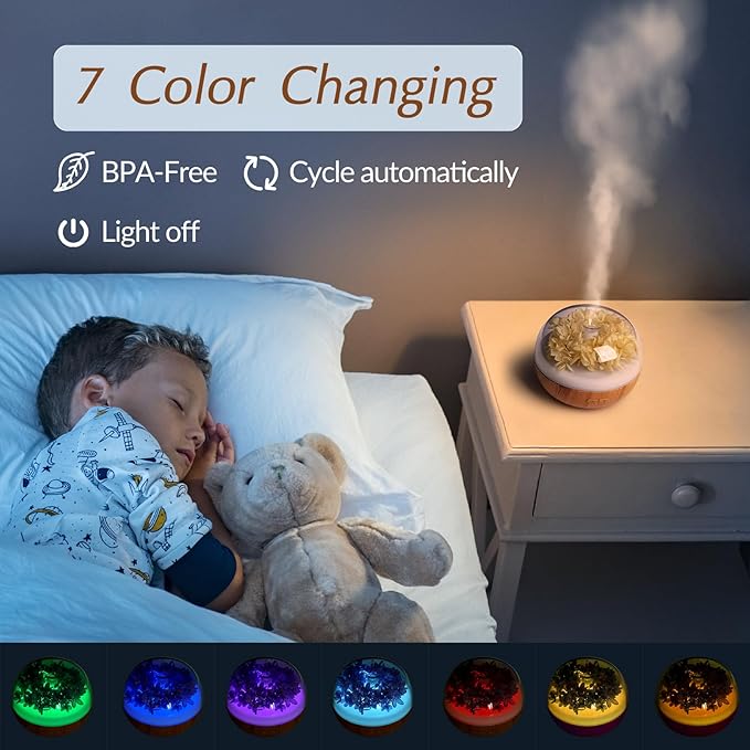 Aromatherapy Essential Oil Diffuser, 300ml Air Diffuser Humidifier with 7 LED Colors, Timer & Auto-Off for Home Bedroom Office (Beige)