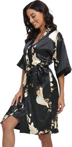 Women's Satin Robes Set with Nightgown Silk Kimono Pajamas 2 Piece Sleepwear Camisole Wedding Bride Gown Set