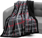 Elegant Comfort Throw Blanket, Reversible Sherpa Flannel, Ultra-Soft, Fuzzy, Cozy and Plush- All Season Lightweight Decorative Throw, 50 x 60 inches, Plaid Design Sherpa Throw, Midnight