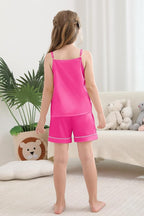 Weixinbuy Girls Pajamas Silk PJS Set Sleeveless Pajama Tank Elastic Waist Shorts Sleepwear Kids Summer Nightwear Clothes Set