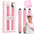 Heatless Curls Overnight Rods Jumbo Set, Heatless Hair Curler Velvet Satin Jumbo Flexi Rods to Sleep in, No Heat Overnight Sleeping Blowout Curls Wave Styling Tools with Silk Scarf 4pcs Pink