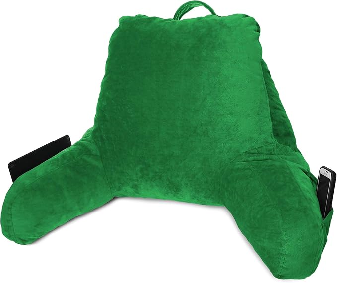 Clara Clark Reading Pillow with Shredded Memory Foam for Sitting Up in Bed and Couch, Back and Arms Adjustable Support for Adults & Teens Backrest Pillows for Reading, with Washable Cover Green