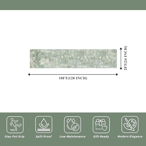 2x10 ft Washable Hallway Runner Rug – Non-Slip Long Carpet Runners for Kitchen Entryway Bedroom Living Room Bathroom,Stain-Resistant Low-Pile Modern Abstract Neutral (Sage Green,2x10)