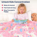 Kivik Weighted Blanket 5 lbs, Pink Weighted Blankets, Soft Breathable Cooling Heavy Throw for School Calming & Home Sleep, Machine Washable, 36 x 48 Inches, Cute Cartoon Unicorn
