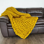 Boho Throw Blanket - Chunky Knit Blanket Full Size Blanket for Adult 54x75 Mustard, Boho Blanket Bed Decor, Knit Blanket for Couch, Birthday Gift for Women, Ideas (Mustard, 54"x75")