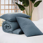 WRENSONGE King Size Comforter Set - 3 Pieces Oxford Blue Comforter Prewashed Soft Lightweight for All Seasons,Fluffy Down Alternative Comforter King Size with 2 Pillow Shams