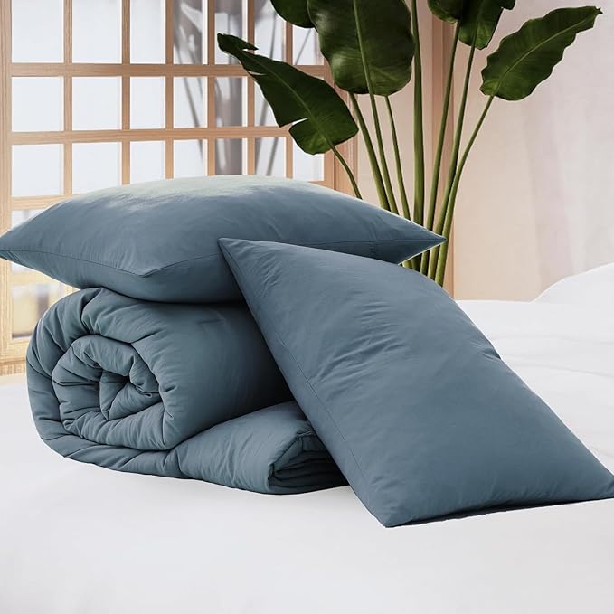 WRENSONGE King Size Comforter Set - 3 Pieces Oxford Blue Comforter Prewashed Soft Lightweight for All Seasons,Fluffy Down Alternative Comforter King Size with 2 Pillow Shams