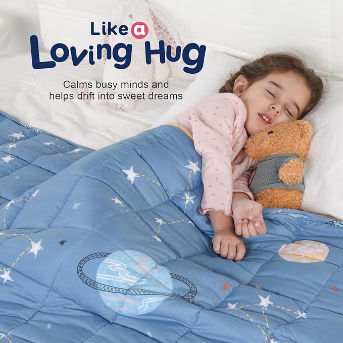 Kivik 5 lbs Weighted Blanket, 36" x 48" Blue Moon Stars Planet Weighted Blankets, All-Season Breathable Soft Cute Heavy Throw Blanket for Calming & Sleep, Washable