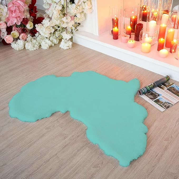 Africa Map Faux Fur Area Rug &Throw- Client Call it Impactful Gift -Teal -3x3 ft