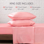 MR&HM Satin Bed Sheets, King Size Sheets Set, 4 Pcs Silky Bedding Set with 15 Inches Deep Pocket for Mattress (King, Blush)