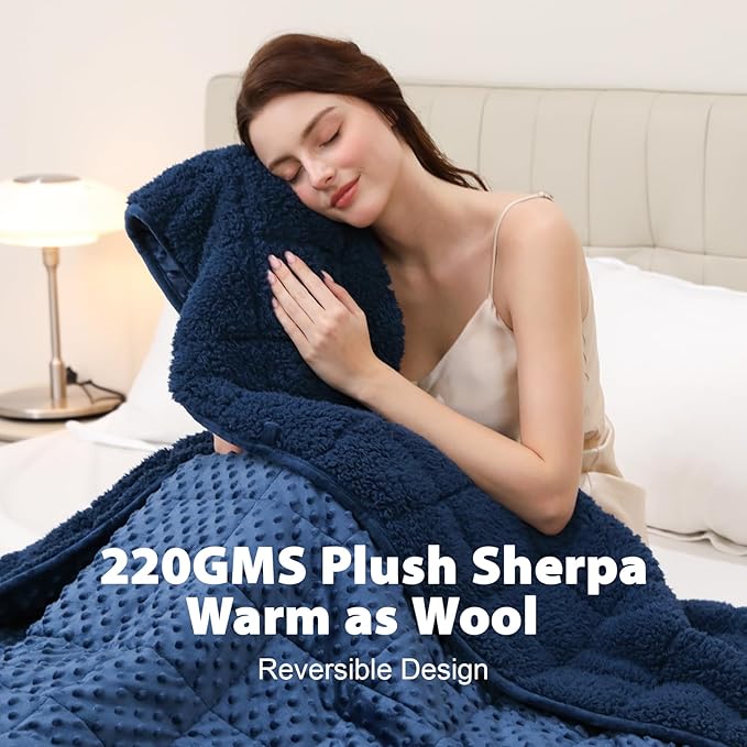 Minky Dot Weighted Blanket for Adults Queen Size 15 lbs, Soft Cozy Heavy Blanket for Stress Relief and Sleep Promotion, Warm Blanket for Autumn Winter with Glass Beads, Navy Blue 60 x 80 inches