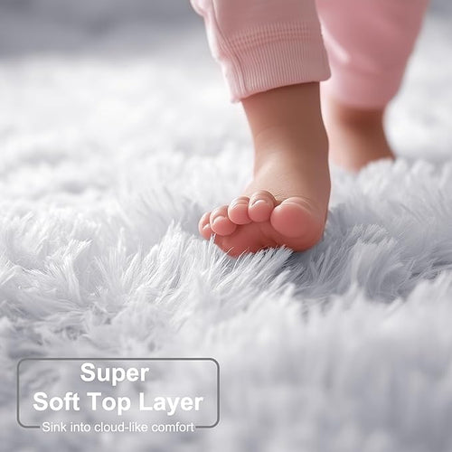 Amdrebio White Area Rugs for Bedroom, Shag Fluffy Rug for Living Room, Modern Furry Shaggy Throw Rug for Kids Room, Teen Girls, Dorm, Baby Nursery, Cute Fuzzy Fur White Carpet, 4x6 Rug, Home Decor