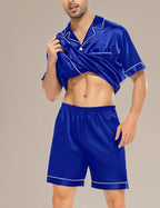 SWOMOG Satin Matching Pajamas Sets Couple Silk Button Down Nightwear Women & Men Short Sleeve Sleepwear 2 Pieces Loungewear