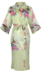 Valennia Women Long Silky Bathrobe Satin Kimono Robe Floral Printed Dressing Gown Sleepwear