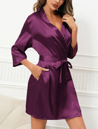 Samring Women's Bride Bridesmaids Robe Short Satin Kimono Robes for Wedding & Bridal Party Silk Bathrobes for Women