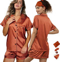 WJing Yi Jia 5Pcs Womens Soft Satin Pajama Set XS-4XL Button-Down Silk Pajamas Floral Sleepwear Bridal Pjs Lounge Pj Sets