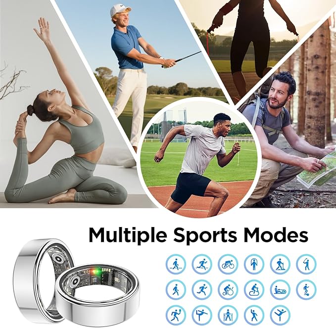 BENIO Gen 2 Smart Ring for Women & Men, Heart Rate,Fitness Tracker with Sleep，Step/Sleep/Blood Oxygen/Heart Rate Tracker, 5ATM Waterproof for iOS and Android,No Subscription, Xmas Gifts,Sliver 8