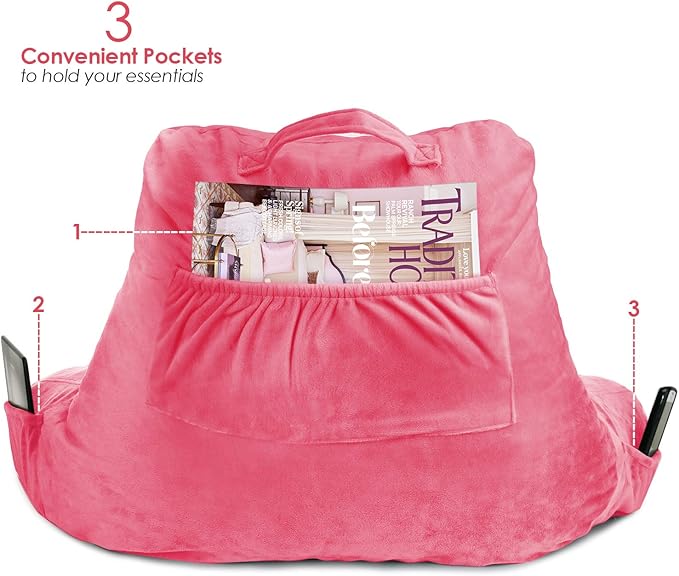 Clara Clark Reading Pillow for Kids & Teens with Shredded Memory Foam, Backrest Pillows for Reading, Watching, and Gaming, Use on The Couch, Bed, or Floor, Adjustable Support Washable Cover Light Pink