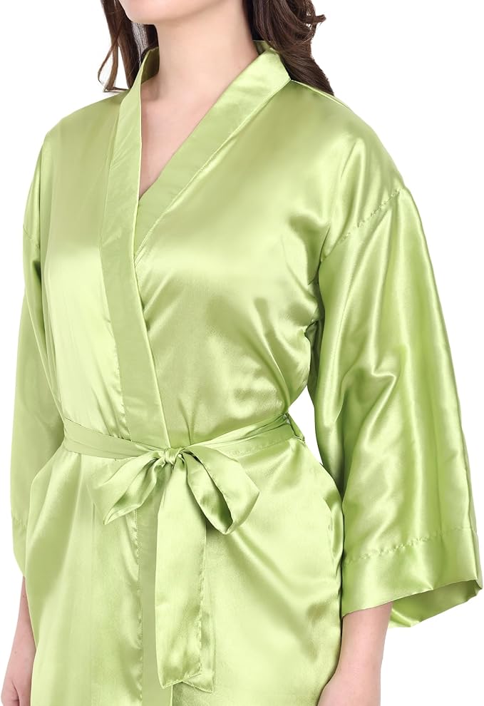 Silk Robes for Women Ankle Length Satin Kimono Robes with Belt Bridemaids Sleepwear Bachelorette Nightgown