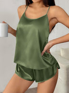 Ekouaer Silk Pajamas Set for Women Satin Backless Lingerie Pjs Cami Top and Shorts Nightwear