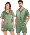 SWOMOG Satin Matching Pajamas Sets Couple Silk Button Down Nightwear Women & Men Short Sleeve Sleepwear 2 Pieces Loungewear