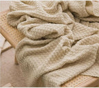 Chunky Cable Knitted Throw Blanket for Couch, Sofa and Bed, 43.3X60IN Lightweight Rustic Decorative Cozy Farmhouse Throw Blankets for Women and Man (Beige)