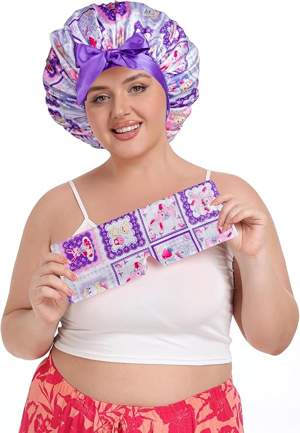 Double Layer Satin Bonnet with Detachable Eye Mask Night Cap for Curly Braids Hair Reduces Frizz Locks in Moisture