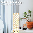 Crystal Table Lamps, Small Touch Desk Lamp Bedside Bedroom Lamp with 2 USB Charging Port Nightstand Night Light Room Decor for Kids Room, Home Office, Living Room,Bar, Restaurant (Gold)