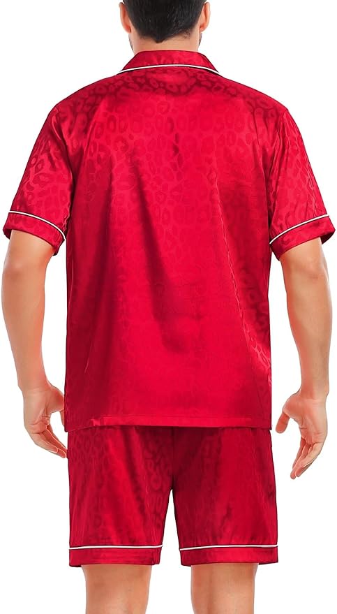 SWOMOG Satin Matching Pajamas Sets Couple Silk Button Down Nightwear Women & Men Short Sleeve Sleepwear 2 Pieces Loungewear