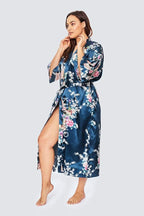 KIM+ONO Plus Size Luxury Kimono Robe for Women | Long Satin Floral Robe | Original Design | Removable Waist Tie Closure