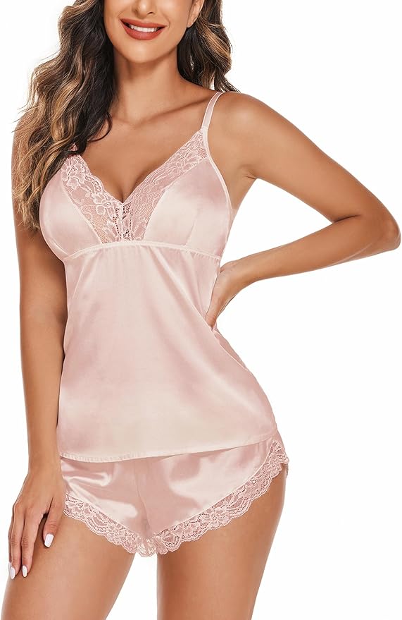 Avidlove Satin Pajamas Set Womens Lace Sleepwear Sexy Lingerie Cami Shorts Set S-XXL