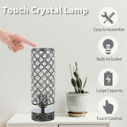 Crystal Table Lamps, Small Touch Desk Lamp Bedside Bedroom Lamp with 2 USB Charging Port Nightstand Night Light Room Decor for Kids Room, Home Office, Living Room,Bar, Restaurant (Black)